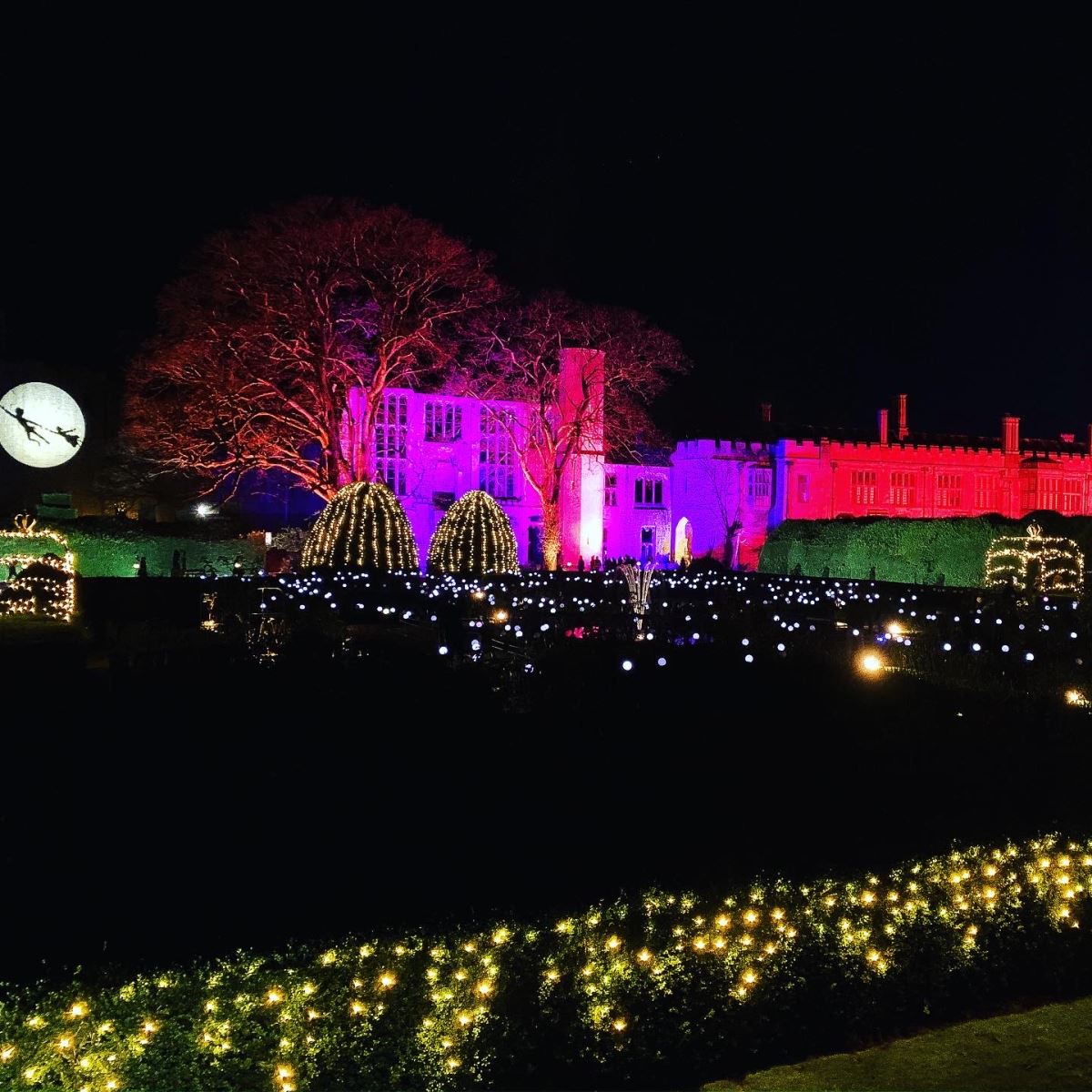 Exterior of Sudeley Castle lit up during Spectacle of Light